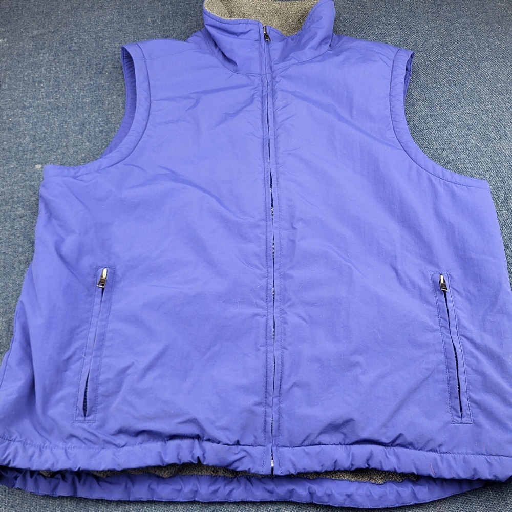 LL Bean Men Blue Fleece Lined Nylon Vest Full Zip Large Regular Vintage Outdoor